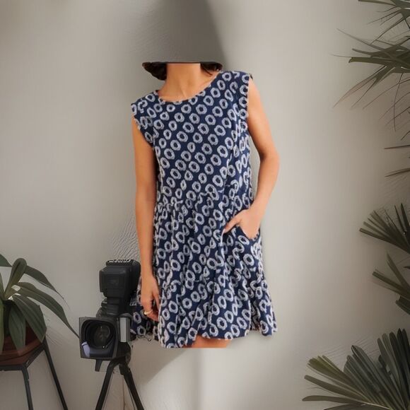 Maeve Anthropologie Lisanne Textured Navy Blue Tunic Mini Dress Pockets SX XS - Picture 1 of 9